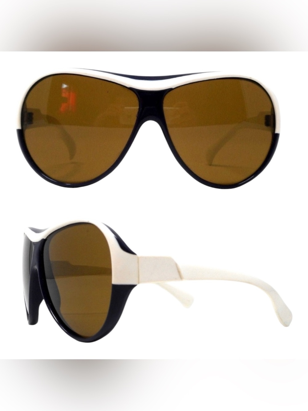 1970’s Oversized Colorblock Mod French Sunglasses, Navy & White, Deadstock